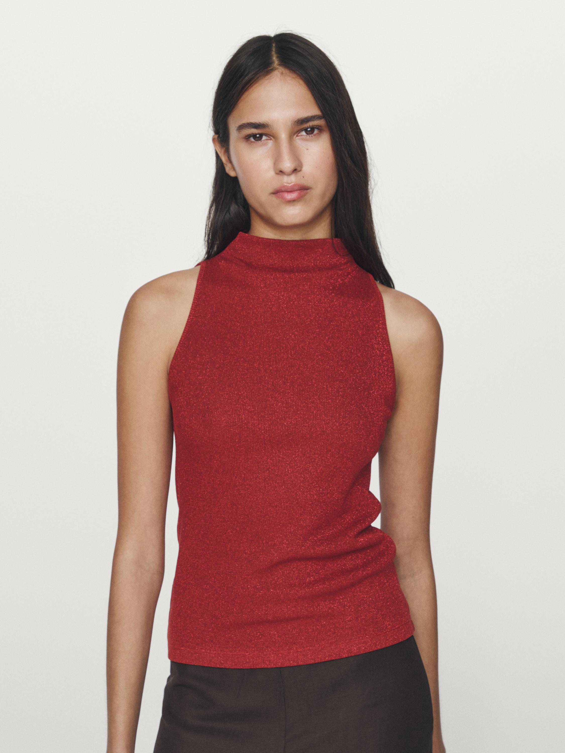 Knit halterneck top with metallic finish